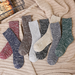 日系复古民族风纯色中筒堆堆袜 秋冬新品全棉百搭粗线潮流袜子女