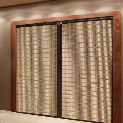 竹帘子折叠推拉门家用卧室简易门客厅隔断帘商场遮光移门竹卷门帘