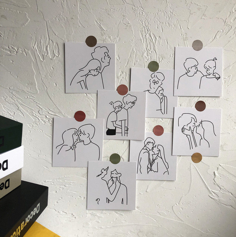 ins韩风情侣手绘卡片简约黑白线条装饰卡片宿舍房间墙贴贴纸卡片