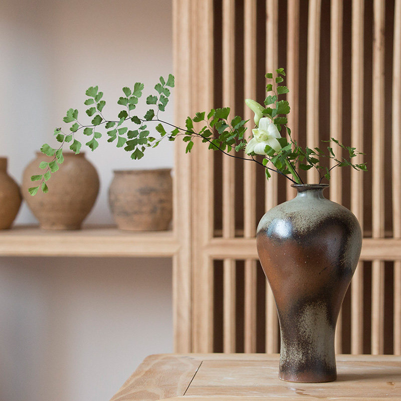 仿古梅瓶花插中式插花花瓶摆件陶瓷插