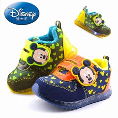 包邮迪士尼宝宝棉鞋冬季新款男小童婴儿软底带灯鞋防滑运动鞋0695