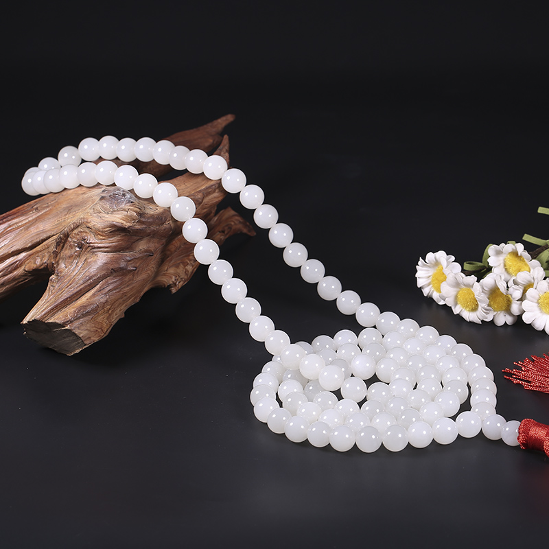 【108粒镇宅辟邪】和田玉白玉佛珠念珠291.93克 单直径约:12mm