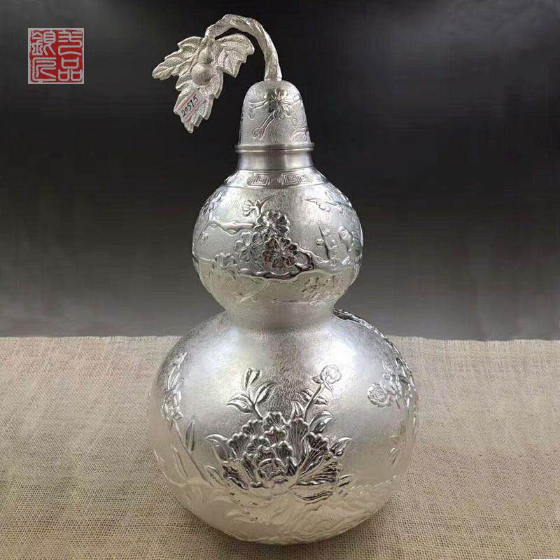 纯银酒葫芦酒壶手工999足银大葫芦酒具酒灌桶工艺银葫芦摆件正品