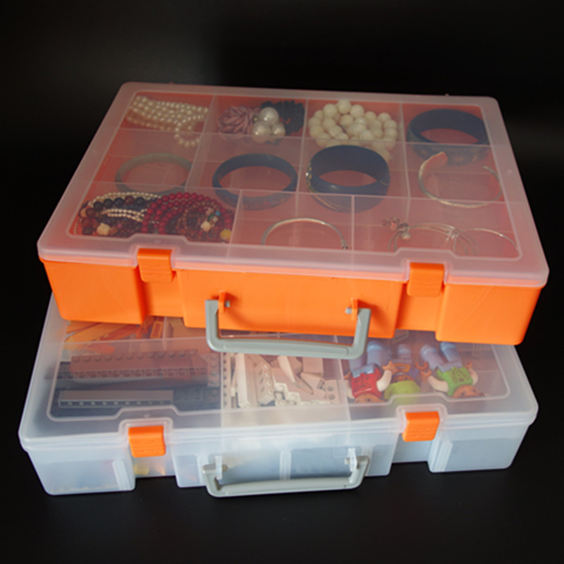 双层59格盒收纳积木零件分类盒大号便携手提工具整理箱多格饰品盒