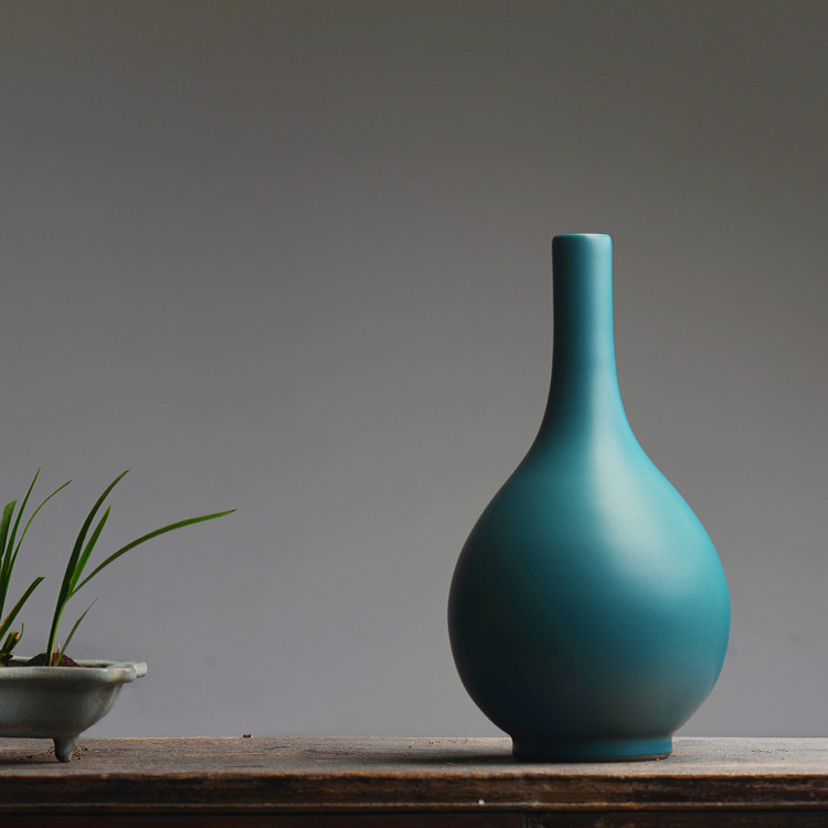 孔雀绿釉胆瓶 景德镇手工色釉陶瓷花插花瓶