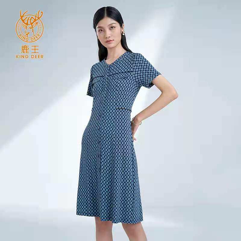 鹿王桑蚕丝连衣裙女中长款圆领修身透气夏季新款商场同款真丝长裙