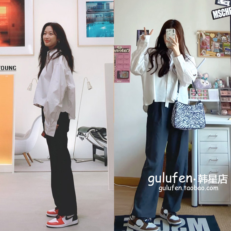 gulufen春季新品韩剧女神降临林周京维c同款韩版宽松短款白衬衫