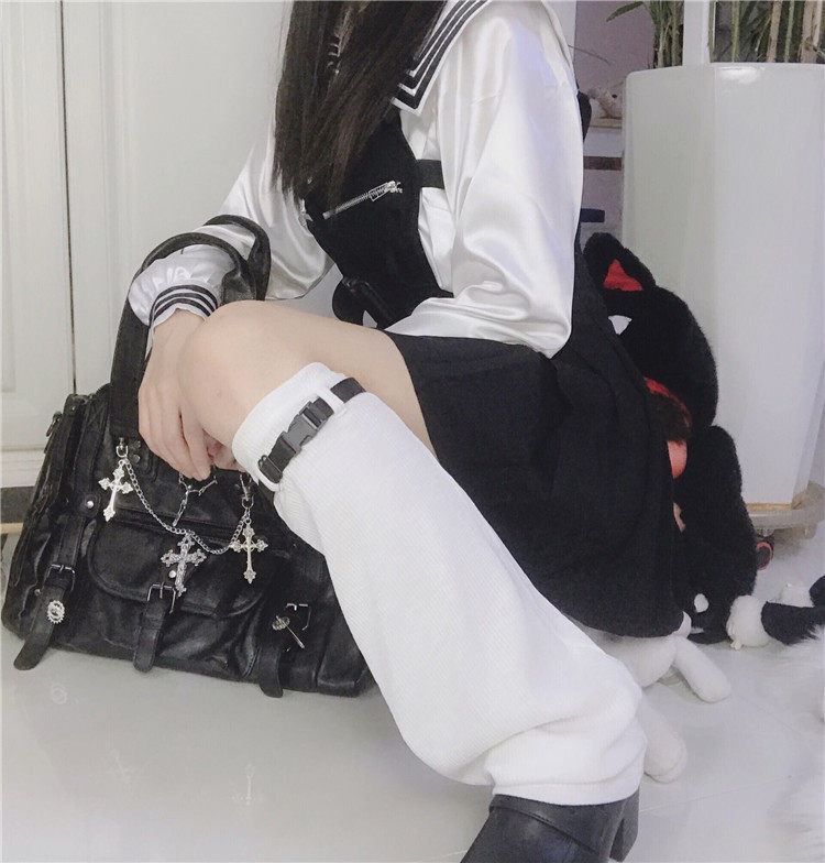 【菇扎baby】日系jk中筒黑白袜水手服绝配暗黑风百搭小腿袜套