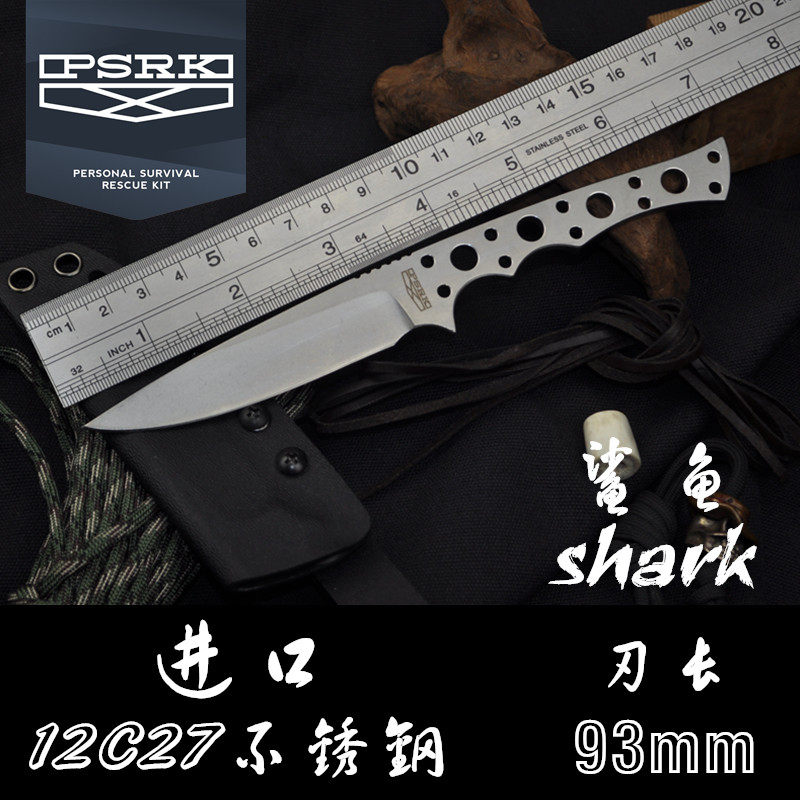 战术折叠刀进口_百浓psrk鲨鱼shark户外战术小直刀具进口12c27钢材高