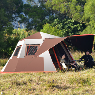 黑胶帐篷户外野营加厚自动速开便携防暴雨3-4人5-8人二室野外露营