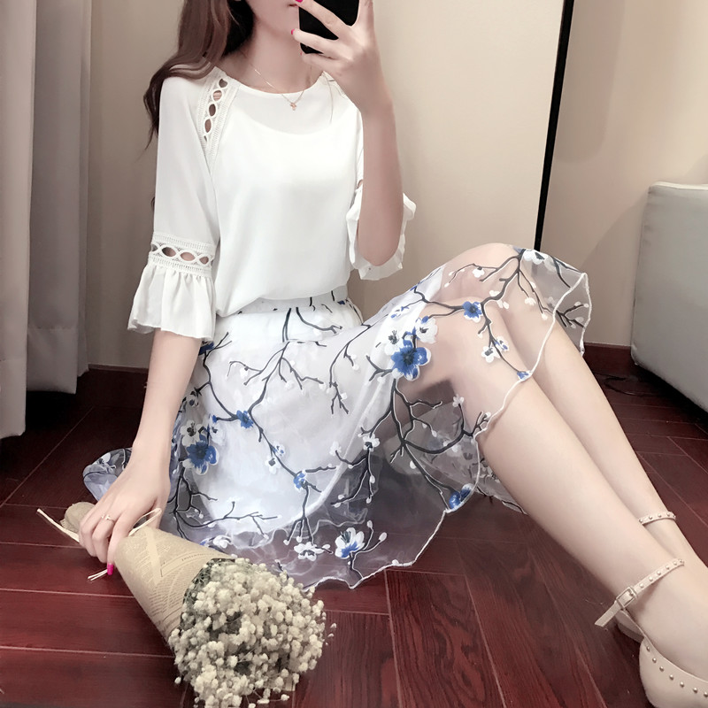 2019夏季时尚欧根纱雪纺A字半身裙+上衣两件套装女中长款仙女裙子在类目 女装/女士精品, 半身裙中 - 来自Buy2taobao.com提供专业的淘宝代购服务