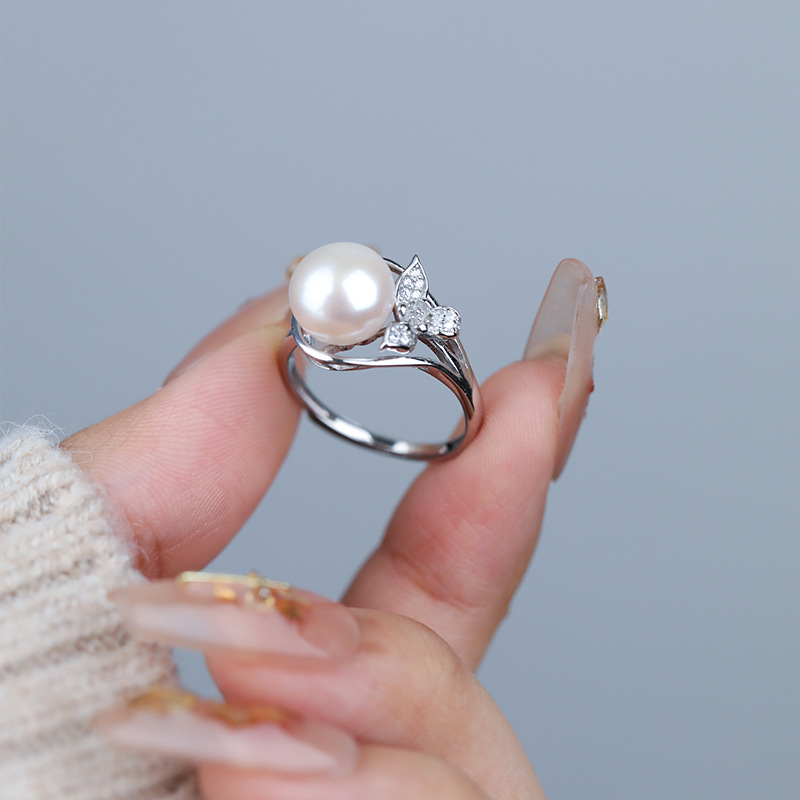 娅希S925纯银小众设计淡水珍珠戒指女气质百搭贵气高级感开口指环