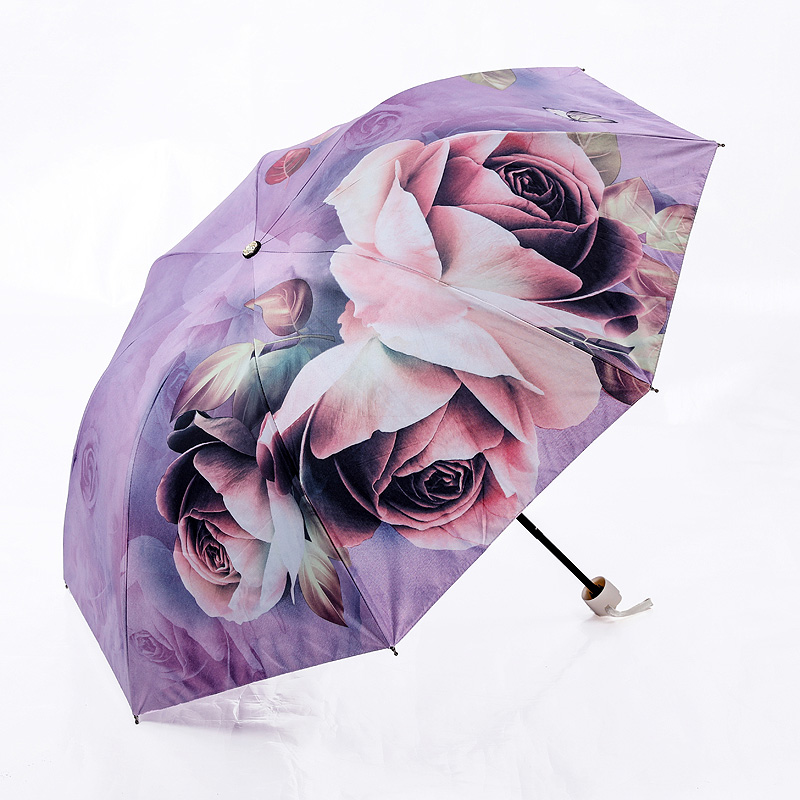 太阳伞防晒防紫外线超强双面印花公主遮阳伞双层复古三折叠晴雨伞