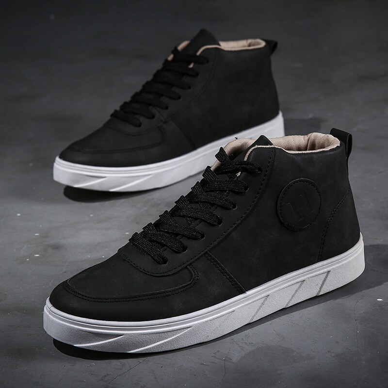 摆拍黑色高帮男鞋子韩版潮流板鞋百搭潮鞋休闲鞋学生秋季4013-p50