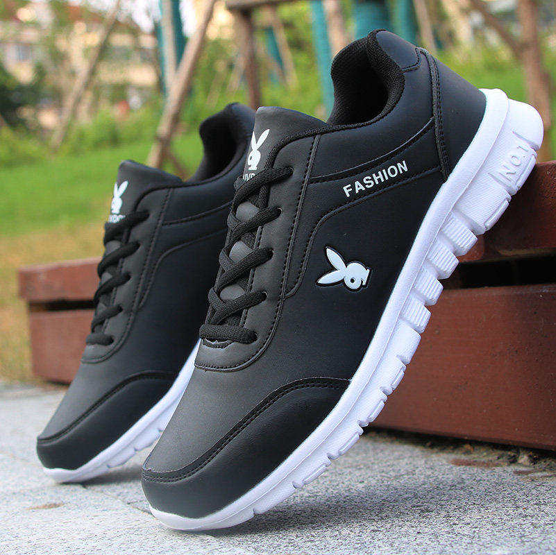 秋季新款男鞋防水皮面鞋男黑色网鞋男透气运动鞋百搭休闲跑步鞋男