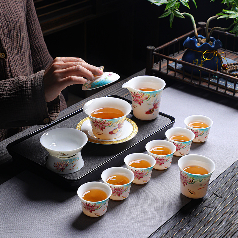 羊脂玉功夫茶具套装中国白德化冰种陶瓷茶具家用办公会客素烧茶具