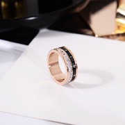European and American style fashion personality inlaid zircon wide ring men and women lovers index finger ring exaggerated ring titanium steel jewelry