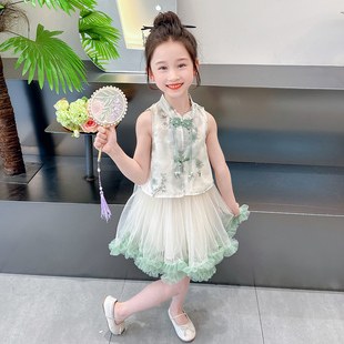 女童新中式夏装套装2024新款洋气儿童夏季古风宝宝国风纱裙两件套