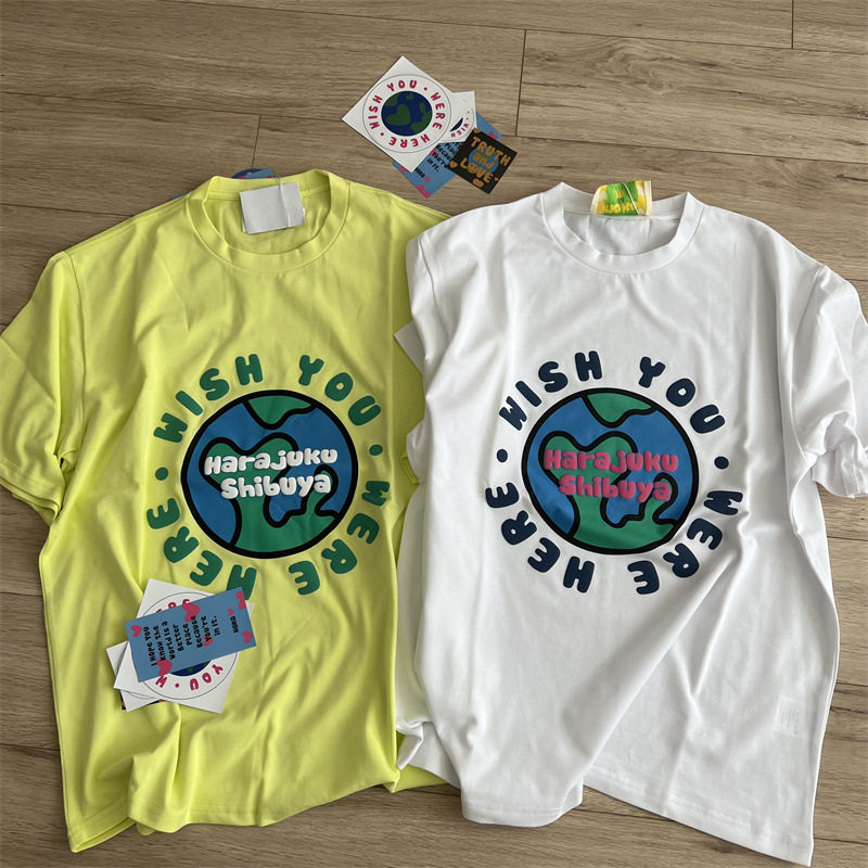潮牌noko 22年春夏新款原宿地球发泡印花男女情侣短袖t恤