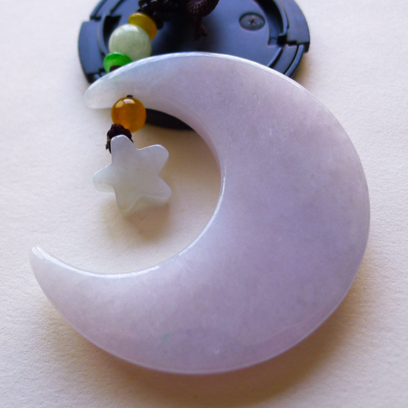 缅甸天然翡翠a货淡紫色月牙天冲 月亮星辰玉吊坠挂件正品 特价