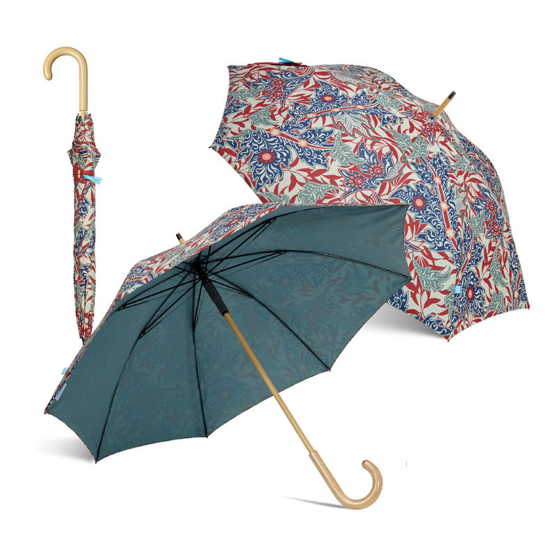 topumbrella 原创设计文艺小清新双层伞面印花木柄长杆晴雨伞女