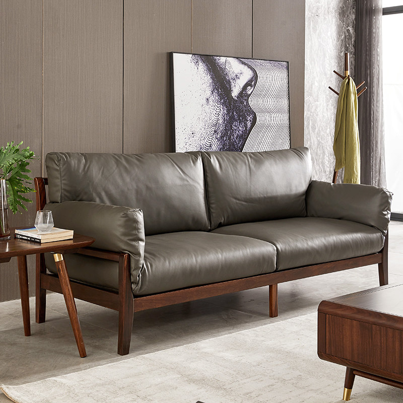 乌金木全实木真皮沙发