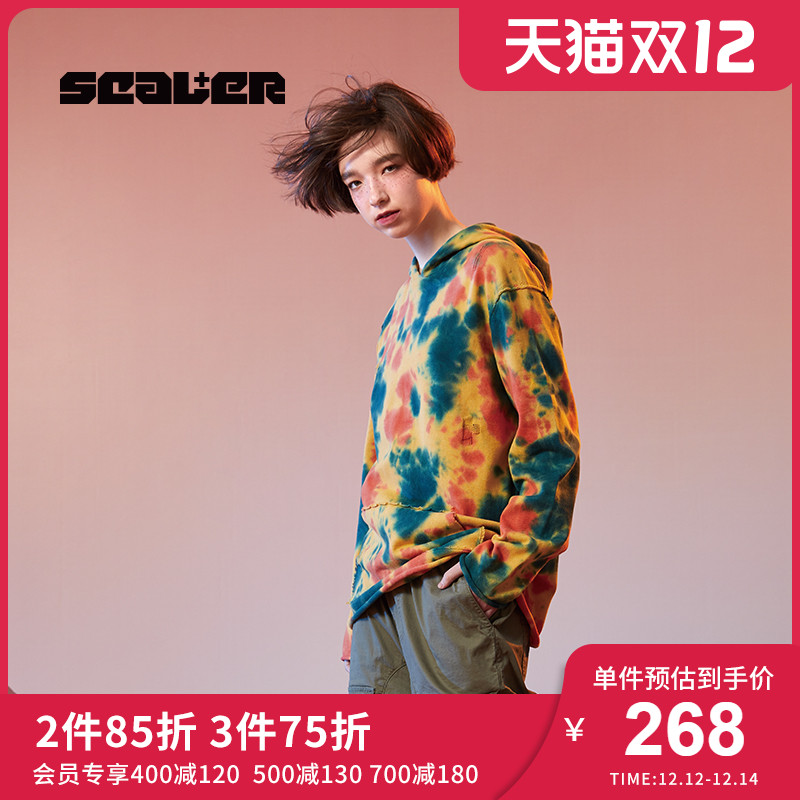 SCALER+思凯乐新款时尚潮牌扎染毛衫纯棉套头短款连帽卫衣男女款在类目 运动服/休闲服装, 运动毛衣/线衫中 - 来自Buy2taobao.com提供专业的淘宝代购服务