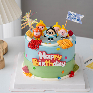 网红蛋仔熊蛋糕装饰摆件儿童男孩生日ins风生日甜品台烘焙用品