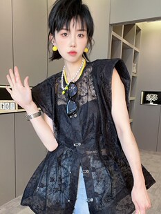 RR fashion 马甲女2024夏季新款国风中长款纯色无袖镂空暗花上衣