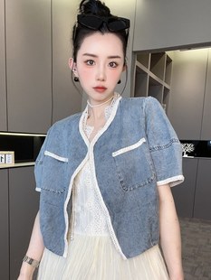 RR fashion 短袖牛仔外套高腰V领连衣裙套装两件套女2024夏季新款