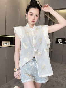 RR fashion 马甲女2024夏季新款新中式中长款重工刺绣薄款外套