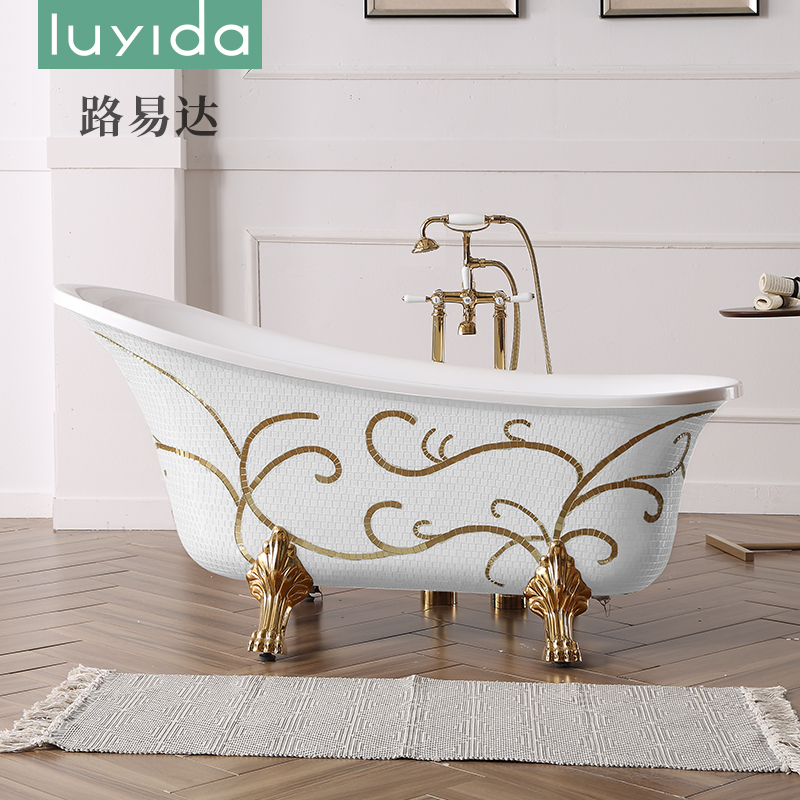 路易达手工贴玻璃马赛克浴缸古典欧式复古家用亚克力贵妃奢华浴缸