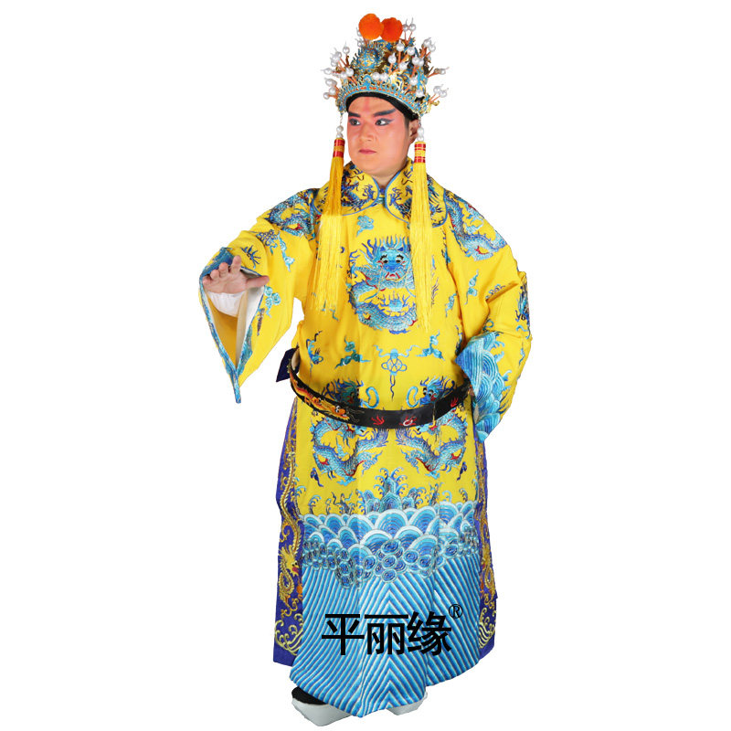 戏曲舞台演出专用皱团龙蟒袍皇上王爷太子爷戏剧服装皱面料男蟒袍