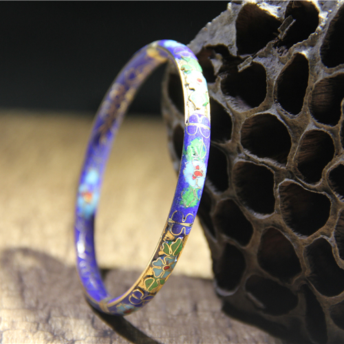 北京景泰蓝金地拼蓝手镯库存老货景泰蓝高档开口扁粗铜胎掐丝珐琅