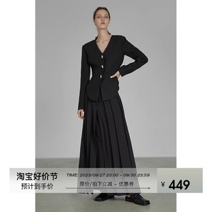 UNSPOKEN黑色西装外套女秋季气质设计感小众高级感垫肩西服上衣