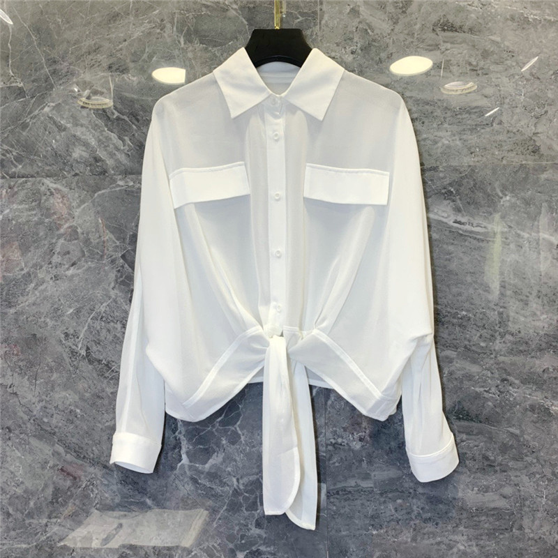 下摆系带女衬衫