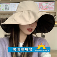 日本UV防晒帽女韩版大檐渔夫帽防紫外线遮阳帽夏季黑胶遮脸太阳帽