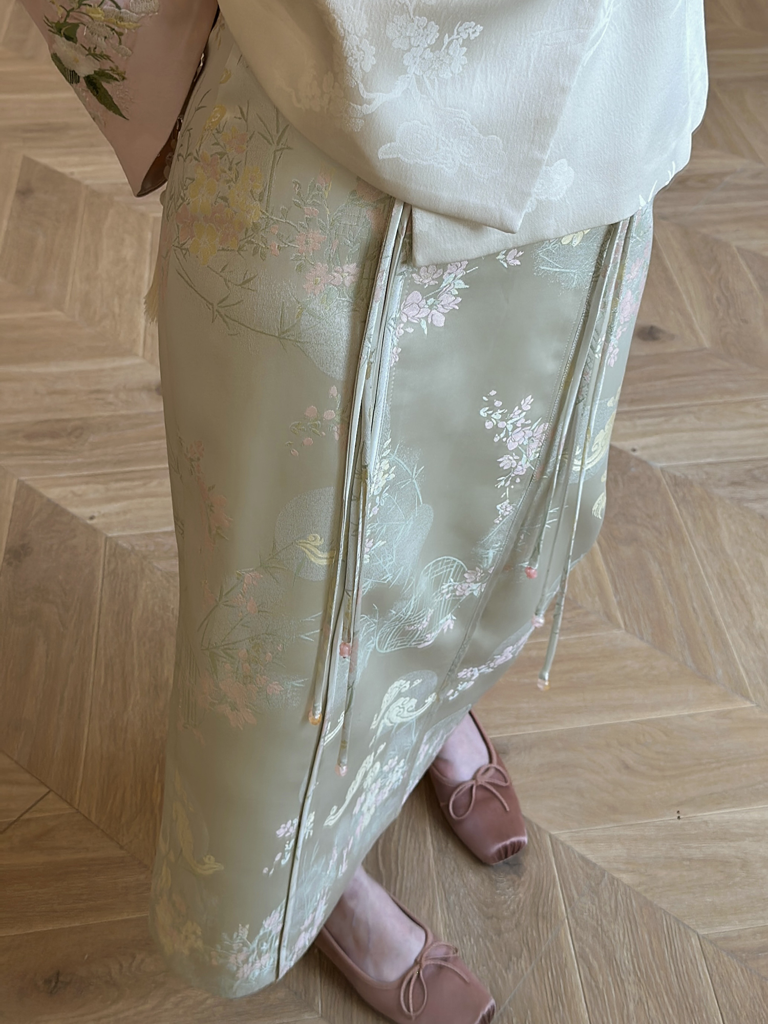 Thecoco 新中式提花半裙女春夏季新款重工设计感高腰显瘦直筒长裙