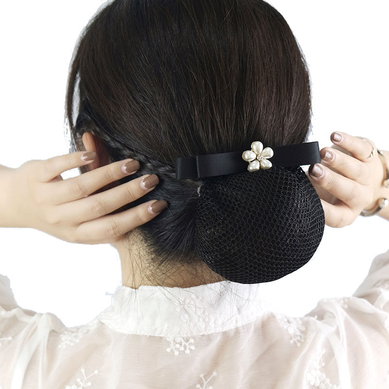 水钻珍珠花一字细网 职业女头花发网兜盘发顶夹护士