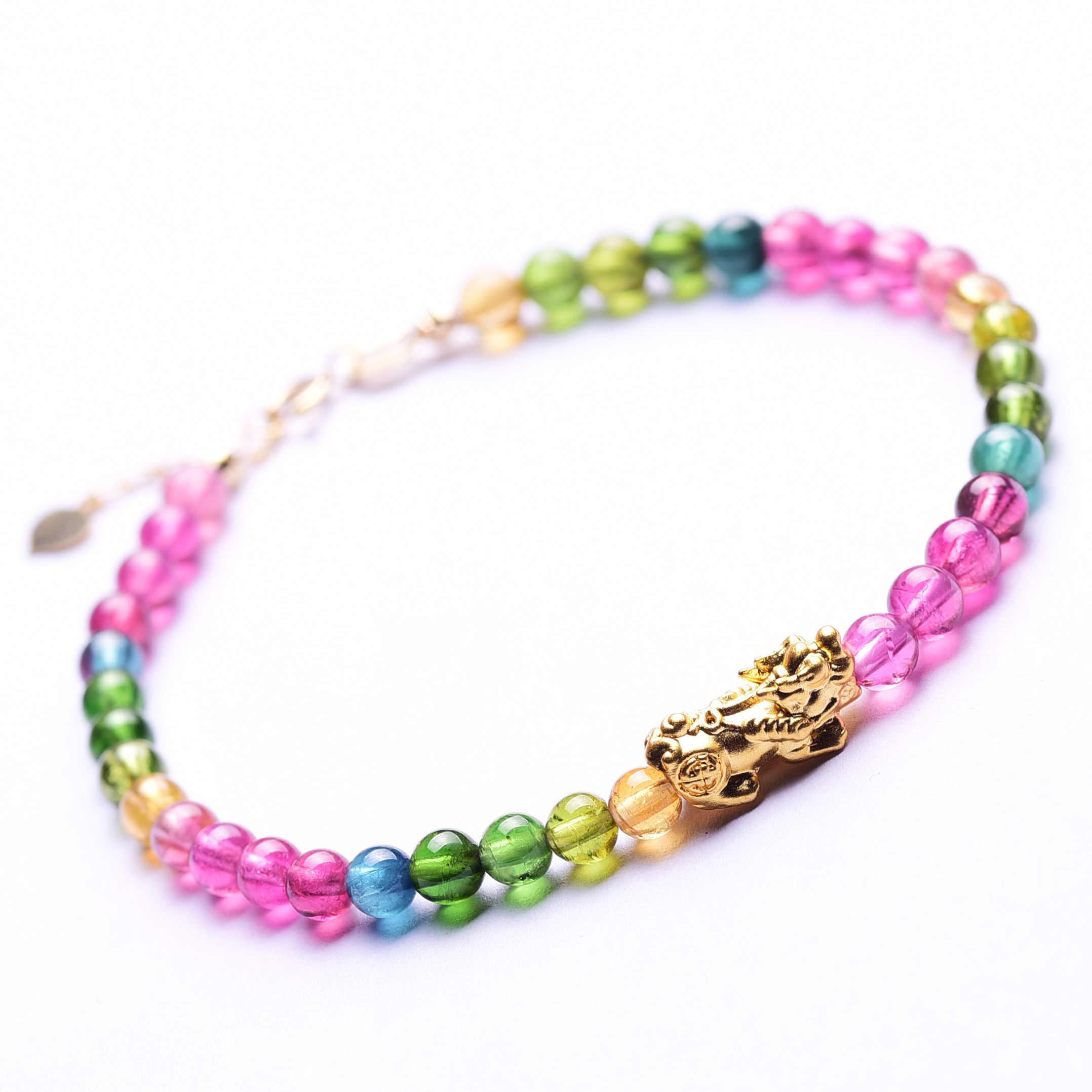 【源头精采】限量18件!艳丽彩虹碧玺搭配999足金貔貅手链