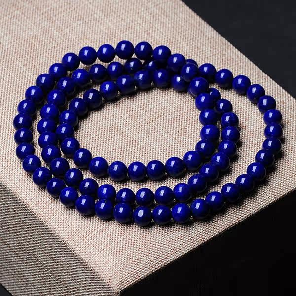 微白金 顶级收藏级 老坑帝王蓝青金石多圈手链6.2mm 34.51克