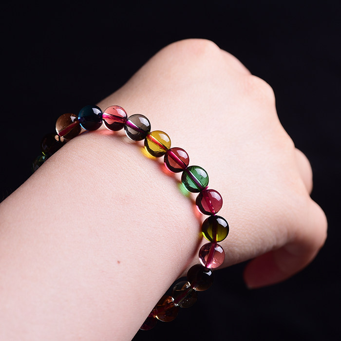 08克 8.2mm 老坑玻璃体碧玺手链 艳丽色 收藏级