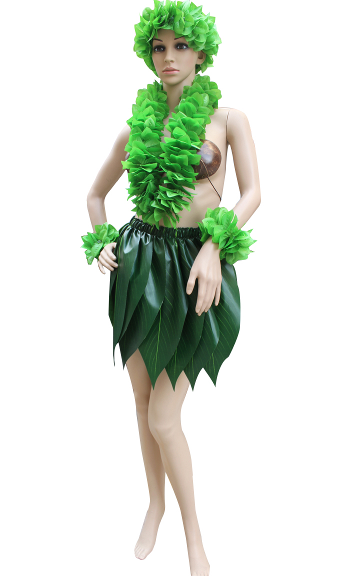 绿叶大溪地短裙夏威夷草裙舞男女成人儿童演出服装服饰原始树叶裙