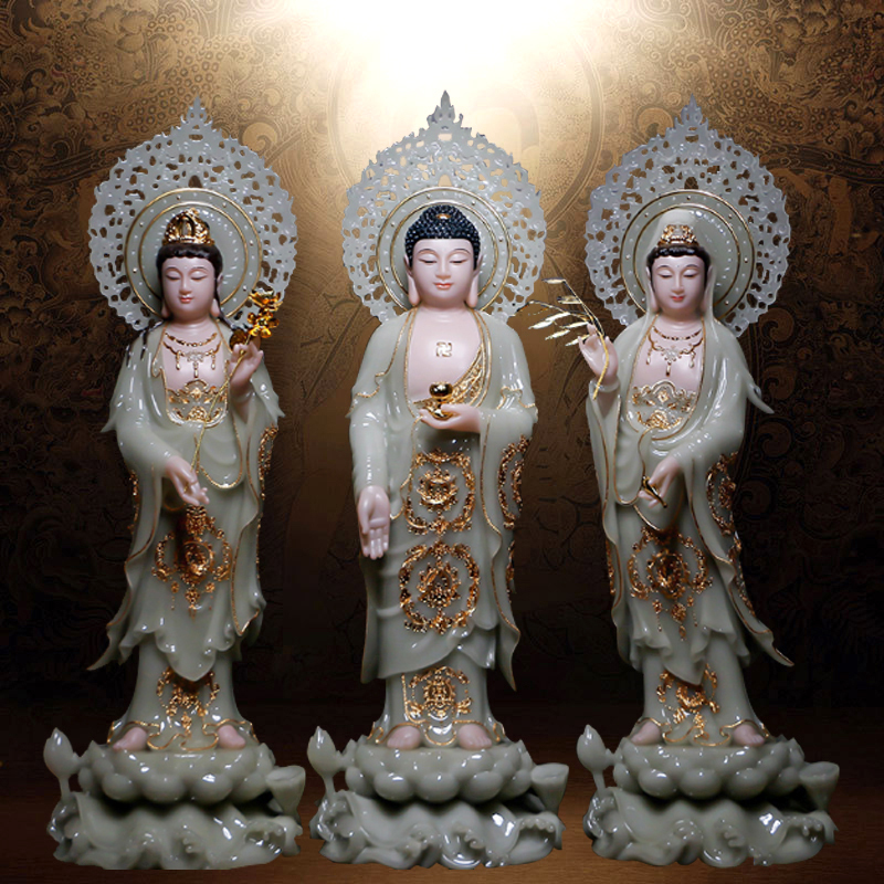 汉白玉西方三圣佛像家用供奉阿弥陀佛大势至观音菩萨站像供佛摆件