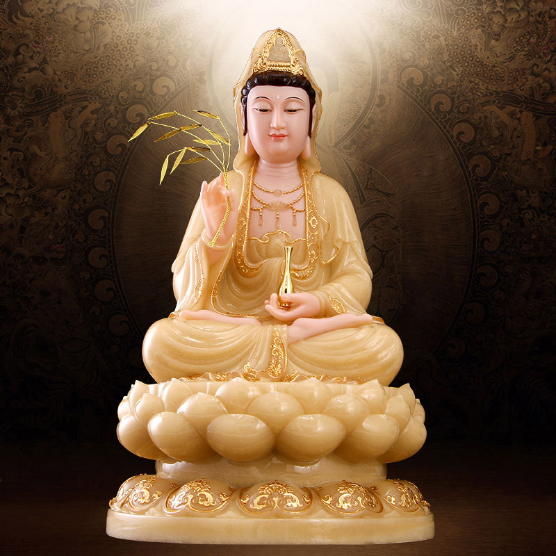 圆通佛具汉白玉观音佛像家用南海观世音菩萨供佛摆件