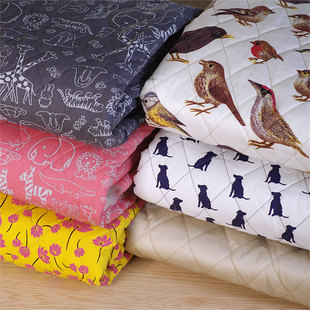 喵村手工 印花绗缝夹棉布料带铺棉秋冬厚款花卉白diy马夹棉服面料