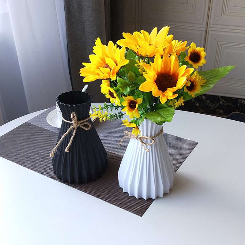 简约时尚创意花瓶玻璃塑料藤编摆件客厅餐桌摆放花向日葵假花套装