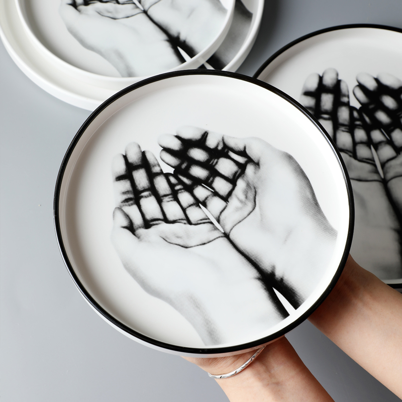 POZER原创设计北欧ins风哑光手掌双手3D图案意面盘创意摆盘西餐盘