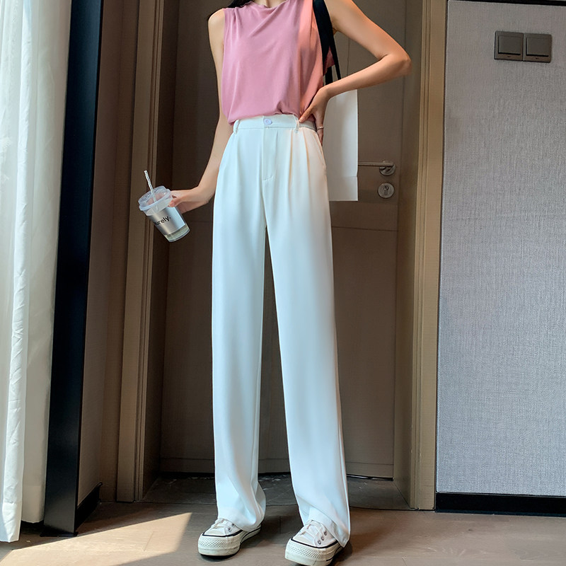 白色西装裤女夏宽松直筒显瘦大码胖mm裤子休闲拖地阔腿裤