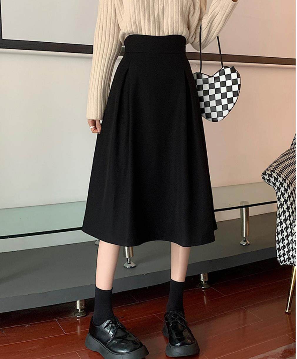 200斤胖mm黑色半身裙女a字短裙高腰显瘦垂感中长款包臀裙图片